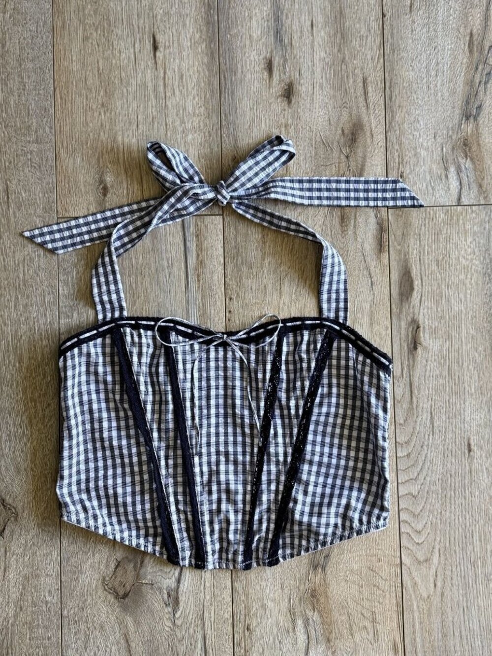 Out From Under Betty Black White Gingham Sweetheart Halter Neck Corset Medium